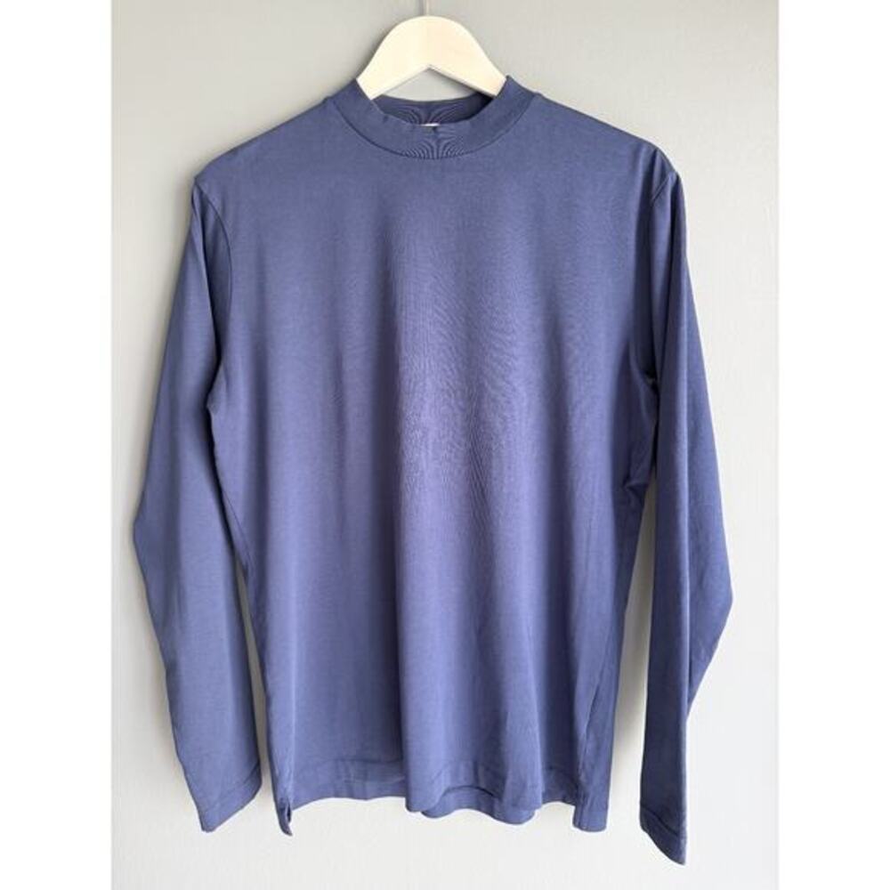 Son of a Tailor Mens Mock Neck Long Sleeve T-Shirt Blue Slim Fit Small Preppy